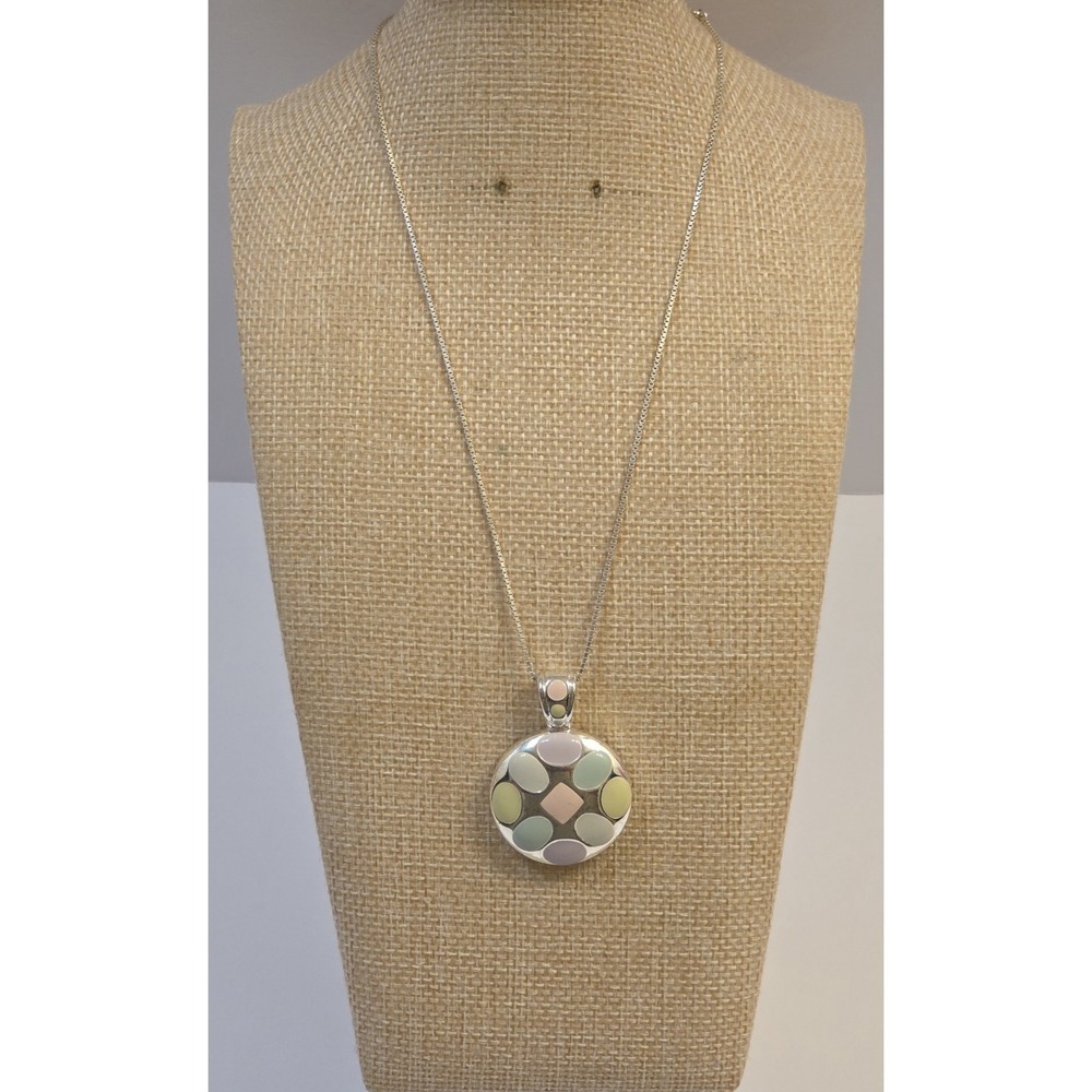 Vintage Sterling Silver Multicolored Enamel Pendant Necklace Box Chain 16" 925